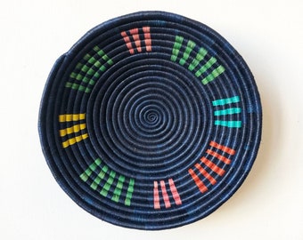 African Basket- Shembe // Rwanda Basket // Woven Basket // Raffia & Sweetgrass // Blue Multicolor