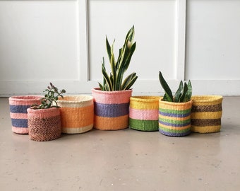 African Storage Plant Basket // Kenya Kiondo Basket // Woven Sisal Planter // Tropical Tango