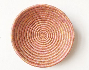 Small African Basket- Cyabayaga // Rwanda Basket // Sisal & Sweetgrass Woven Basket // Pinks, Orange, Golden Yellow, Tan