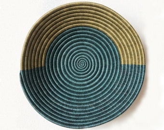 African Basket- Tambwe // Rwanda Basket // Woven Basket // Sisal & Sweetgrass // Deep Teal, Green-Gold