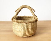 Ghana Small Market Basket- Cape Coast II Bolga Basket African Woven Grass Basket Vegan Basket
