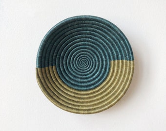 Small African Basket- Tambwe // Rwanda Basket // Sisal & Sweetgrass Woven Basket //  Deep Teal, Green-Gold