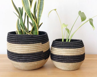 Honey Pot Planter: Nyarutovu // African  Basket // Rwanda Sisal & Sweetgrass // Black, Sweetgrass