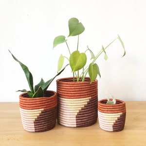 African Storage Plant Basket: Gishamvu // Rwanda Kiondo Basket // Sisal & Sweetgrass // Brick, Rust, Pink, Tan