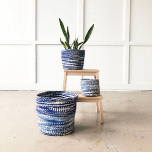 African Storage Plant Basket // Kenya Kiondo Basket // Woven Sisal Planter // Constellation Royal Blue