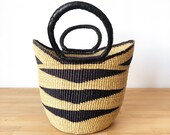 Market Tote- Bawku Ghana Bolga Basket African Woven Grass Basket Leather Handle Basket