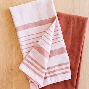 Hand-Loomed Cotton Kitchen Towels, Set of 2: Blush Striped