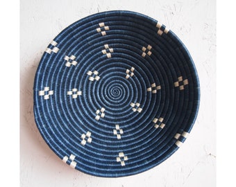 African Basket- Kabaya // Rwanda Basket // Woven Basket // Sisal & Sweetgrass // Blue, White