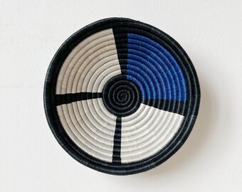 Small African Basket- Kokoto // Rwanda Basket // Sisal & Sweetgrass Woven Basket // Black, White, Blue