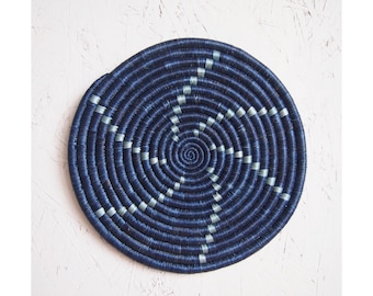 African Woven Trivet- Ruhango // Rwanda Basket // Sisal & Sweetgrass // Blues