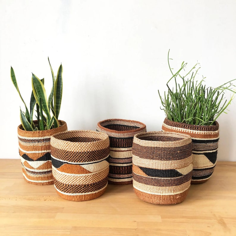 Assorted Handwoven African Basket // Fine Weave Storage Plant Basket // Kenya Kiondo Basket // Woven Sisal // Natural Basket Planter image 1