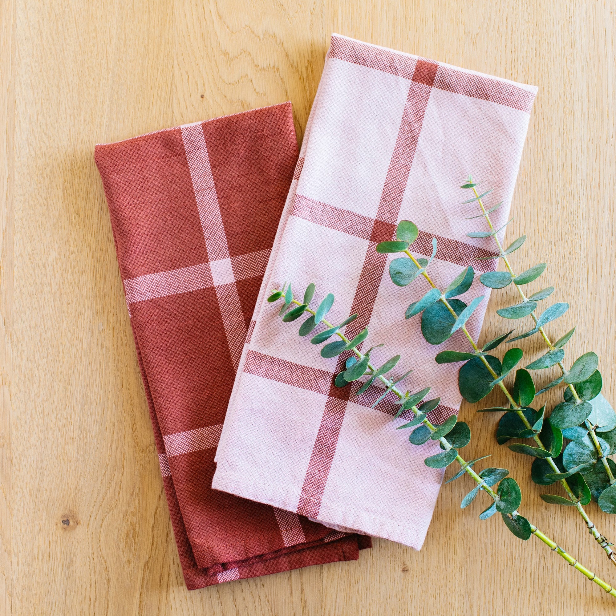 Hand-loomed Cotton Kitchen Towels, Set of 2: Blush Plaid 