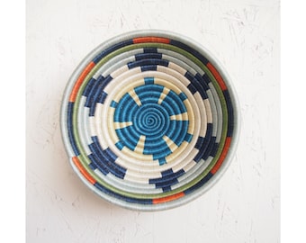 Small African Basket- Mwangaza // Rwanda Basket // Sisal & Sweetgrass Woven Basket // Blues, Orange, Green, Yellow, White
