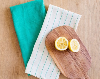 Hand-Loomed Cotton Kitchen Towels, Set of 2: Jade Pinstripes