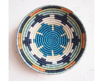 African Basket- Mwangaza // Rwanda Basket // Woven Basket // Sisal & Sweetgrass // Blues, Orange, Green, Yellow, White