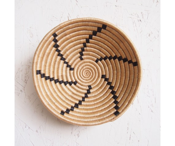 Tanga // Sisal Woven Basket // Tan Black African Mini Lidded Basket 