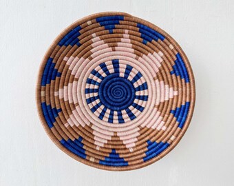 Large African Basket- Moanda // Rwanda Basket // Woven Basket // Sisal & Sweetgrass // Blue, Brown, Pink