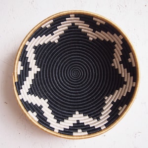 16&quot; X-Large African Basket- Chwele // Rwanda Basket // Woven Bowl // Sisal & Sweetgrass Basket // Black, White, Gold