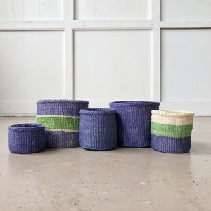 African Storage Plant Basket // Kenya Kiondo Basket // Woven Sisal Planter // Periwinkle