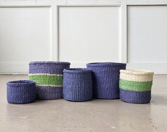 African Storage Plant Basket // Kenya Kiondo Basket // Woven Sisal Planter // Periwinkle