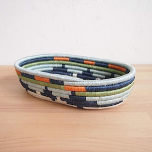 African Bread Basket- Mwangaza // Sisal and Sweetgrass // Woven Basket // Made in Rwanda // Blues, Orange, Green, Yellow, White
