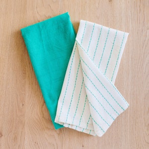 Hand-Loomed Cotton Kitchen Towels, Set of 2: Jade Pinstripes image 2