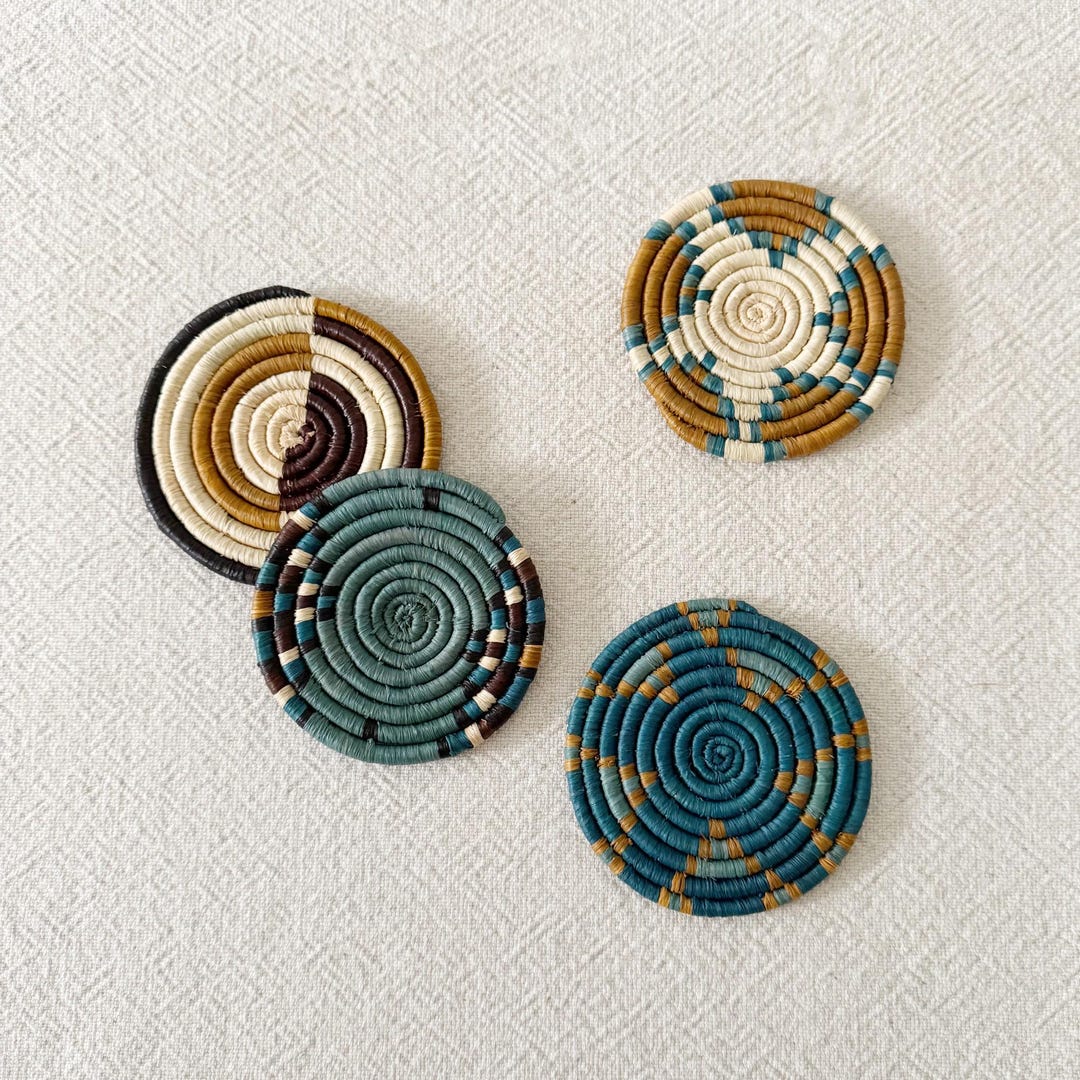 African Coasters Set- Birava // Woven in Rwanda // Sisal & Sweetgrass ...