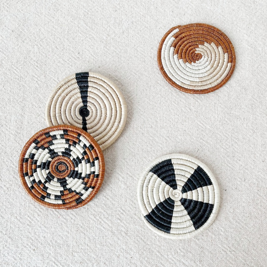 African Coasters Set- Bungoma // Woven in Rwanda // Sisal & Sweetgrass ...