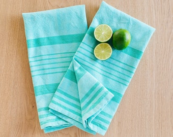 Hand-Loomed Cotton Kitchen Towels, Set of 2: Turquoise Jade