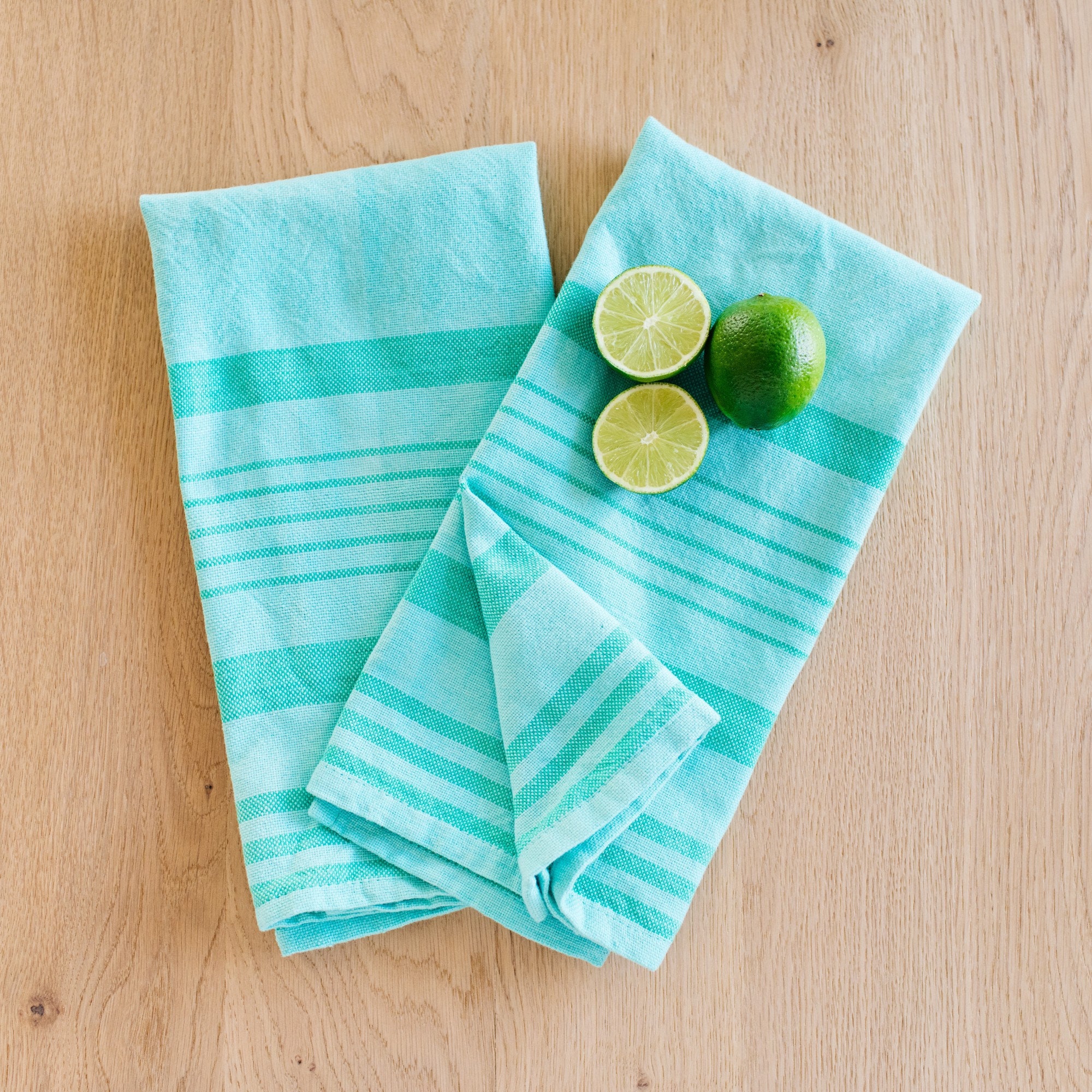 Hand-loomed Cotton Kitchen Towels, Set of 2: Turquoise Jade 