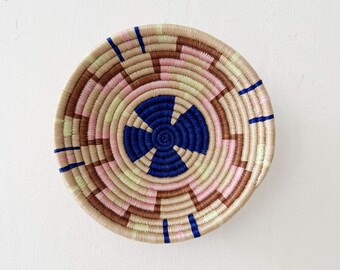 Small African Basket- Lokolama // Rwanda Wall Basket // Sisal & Sweetgrass Woven Bowl // Beige, Blue, Brown, Pink