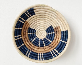 Small African Basket- Bamba // Rwanda Basket // Raffia, Banana Bark, & Sweetgrass Woven Basket // Blue, Brown, Natural