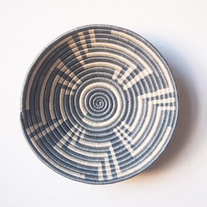 Small African Basket- Malindi // Rwanda Basket // Sisal & Sweetgrass Woven Basket // Gray-Blue, White