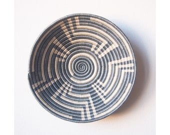 Small African Basket- Malindi // Rwanda Basket // Sisal & Sweetgrass Woven Basket // Gray-Blue, White