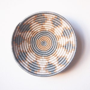 Small African Basket Giti // Rwanda Basket // Sisal & Sweetgrass Woven Basket // Blue-Gray, Tan, White image 1