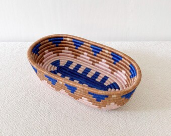 African Bread Basket- Moanda // Sisal and Sweetgrass // Woven Basket // Made in Rwanda // Pink, Blue, Brown