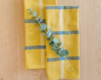 Hand-Loomed Cotton Kitchen Towels, Set of 2: Mustard Plaid