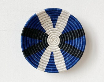 Small African Basket- Tutuo // Rwanda Basket // Sisal & Sweetgrass Woven Basket // Black, White, Blue