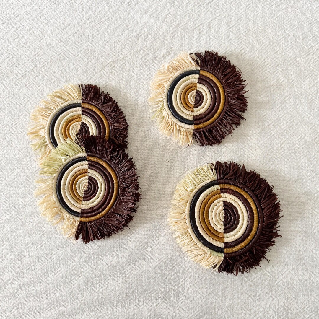African Fringe Coasters Set- Numbi // Woven in Rwanda // Raffia ...