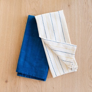 Hand-Loomed Cotton Kitchen Towels, Set of 2: Blue Pinstripe image 3