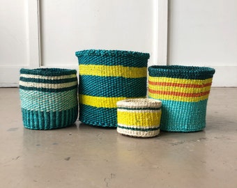 African Storage Plant Basket // Kenya Kiondo Basket // Woven Sisal Planter // Turquoise Dreams