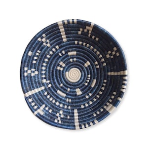 Small Woven Sisal Basket: Blue & White Rwanda Kigembe