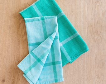 Hand-Loomed Cotton Kitchen Towels, Set of 2: Jade Plaid