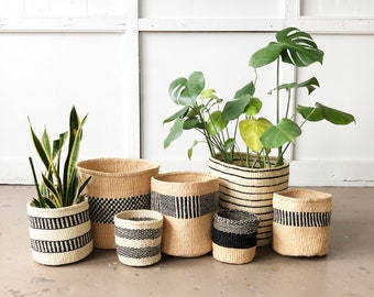 African Storage Plant Basket // Kenya Kiondo Basket // Woven Sisal Planter // Neutrals