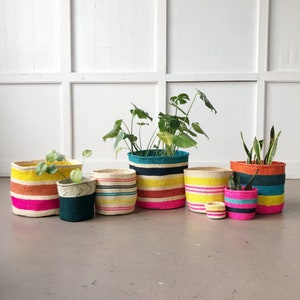 African Storage Plant Basket // Kenya Kiondo Basket // Woven Sisal Planter // Rainbow