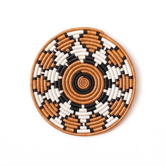 African Woven Trivet- Bungoma // Rwanda Basket // Sisal & Sweetgrass // Burnt Sienna, Black, White