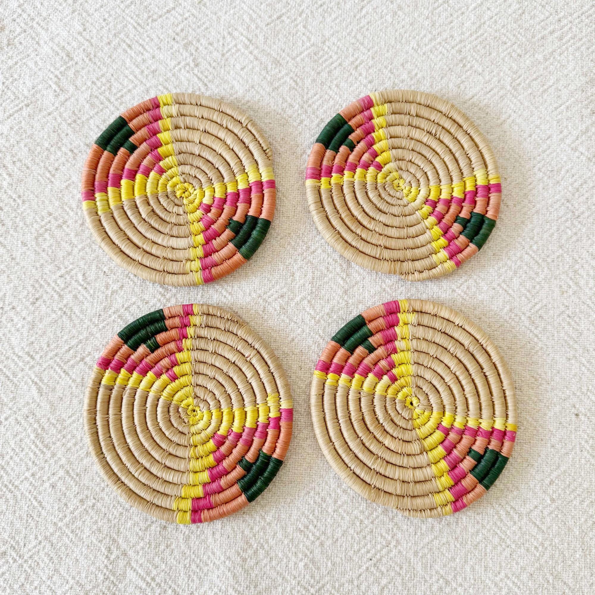 African Coasters Set- Kazinga // Woven in Rwanda // Sisal & Sweetgrass ...