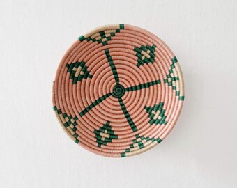 Small African Basket- Cabinda // Rwanda Wall Basket // Sisal & Sweetgrass Woven Bowl // Peach, Green, Beige