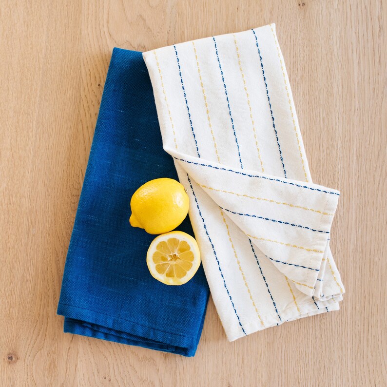 Hand-Loomed Cotton Kitchen Towels, Set of 2: Blue Pinstripe image 1