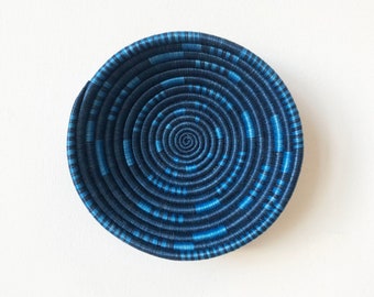 Small African Basket- Ramba // Rwanda Basket // Sisal & Sweetgrass Woven Basket //  Blues